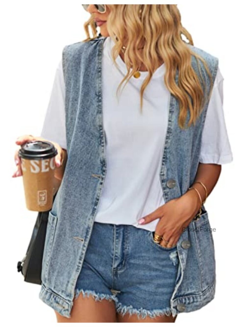 Oversized Sleeveless Jean Denim Vest Button Down Casual Summer Top